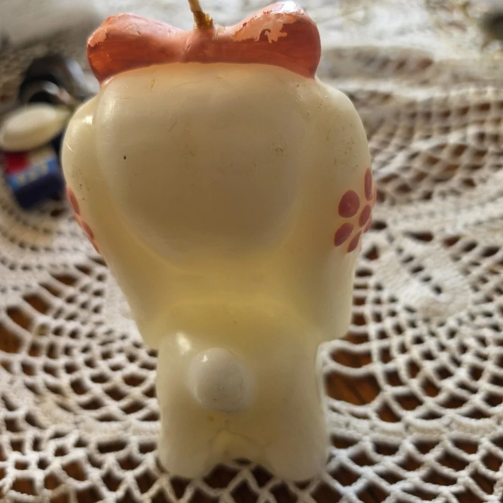 Vintage 1960s 70s Figural Dog Candle Googly Eyes Pink Bow Flowers Kitsch Retro